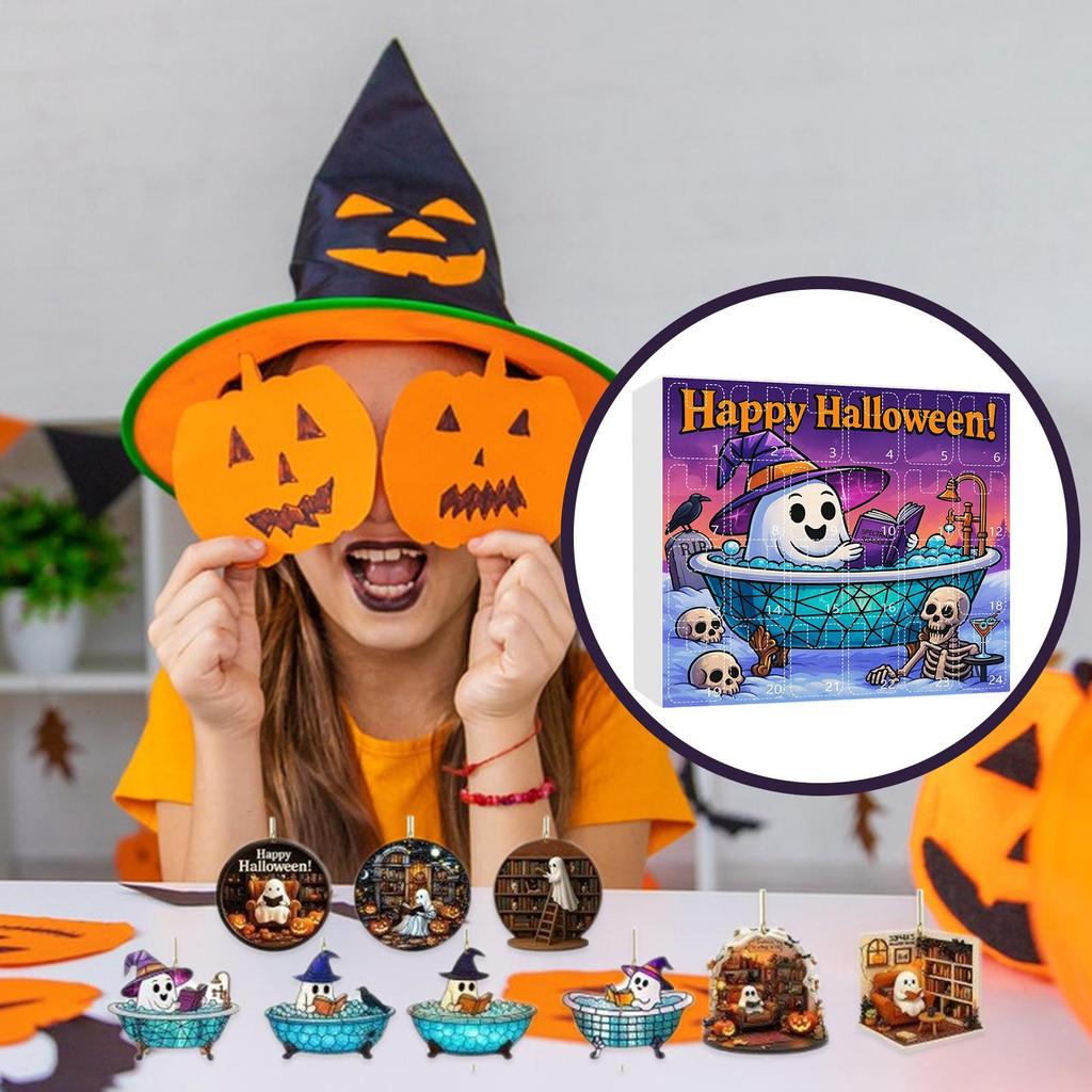 Halloween Countdown 24 Tage Lesen Geist Countdown Kalender 2D Acryl Halloween Dekoration Für Feiertag Kamin Baum Display Zuhause
