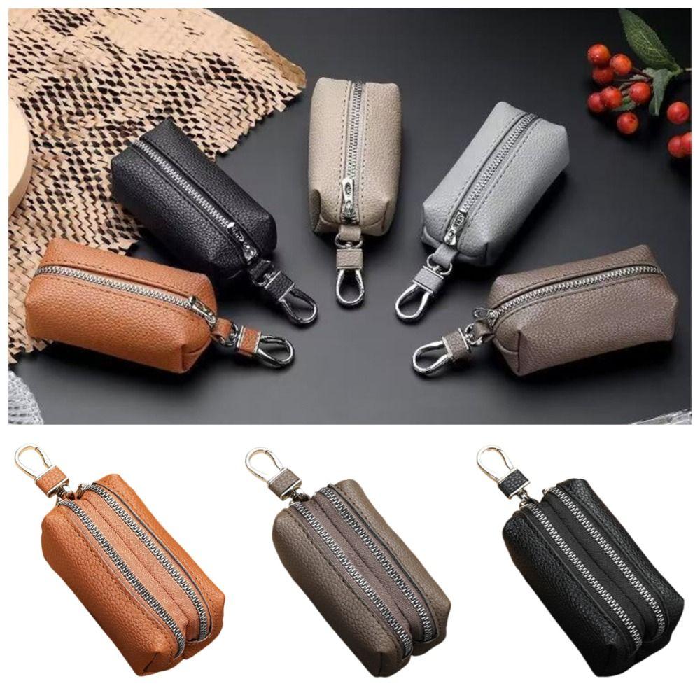Classic Coin Purse Keychain Single/Double Zipper PU Leather Wallet Key Storage Bag Household