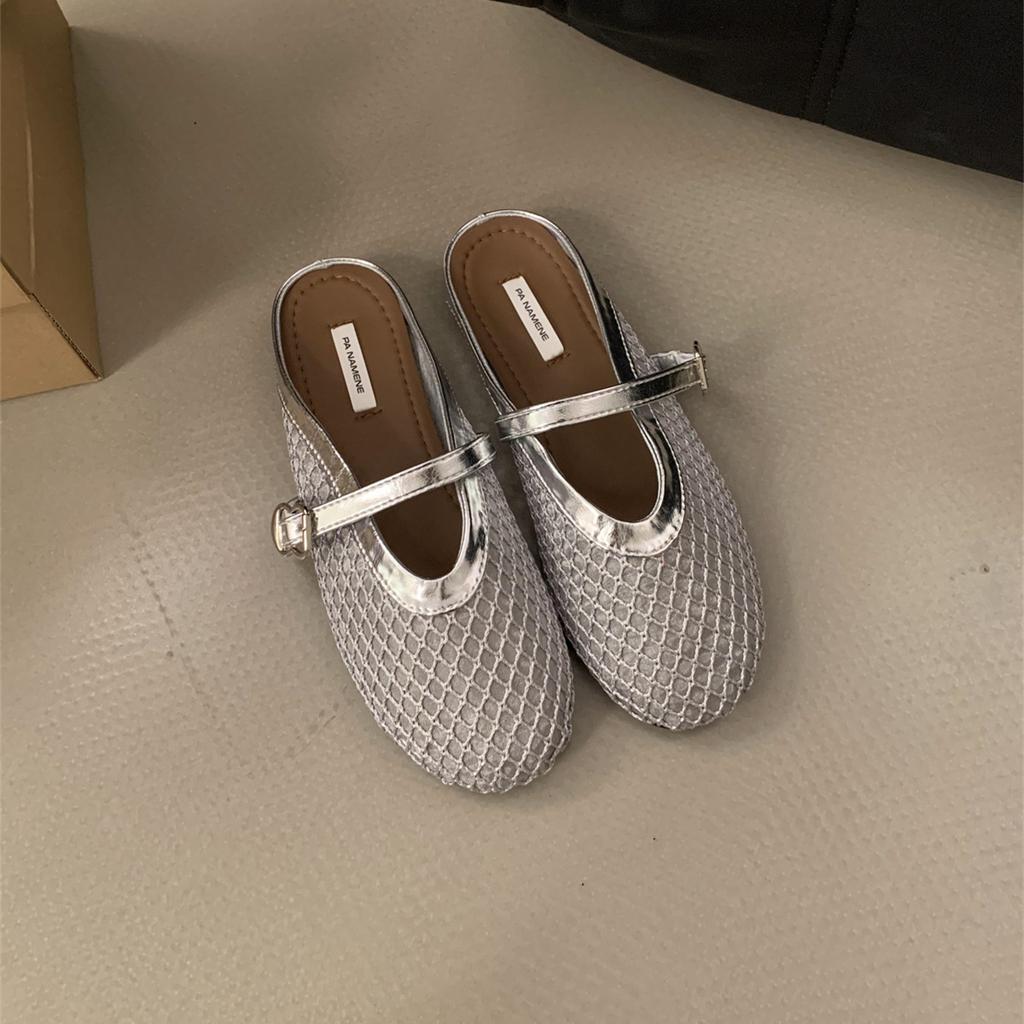 Fashion Bailamos Fashionable Mesh Women's Slipper Ballet Mary Jane Shoes Summer Walking Shoes Round Toe Buckle Flats Mujer
