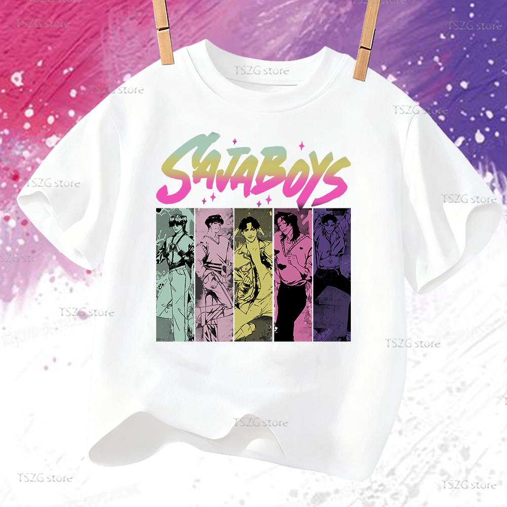 Sommer Anime KPop Dämonenjäger Saja Boys Print Kinder T-Shirt Tops Mode Kinderkleidung Kurzarm Fans Geschenk T-Shirt