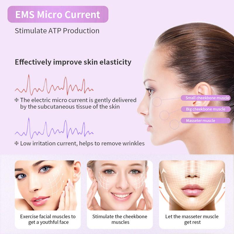 Masaj de lifting facial EMS Terapia cu LED-uri fotonice Vibrații pentru slăbire facială Barbie dublă Eliminați linia maxilarului Lifting facial Obraz în formă de V