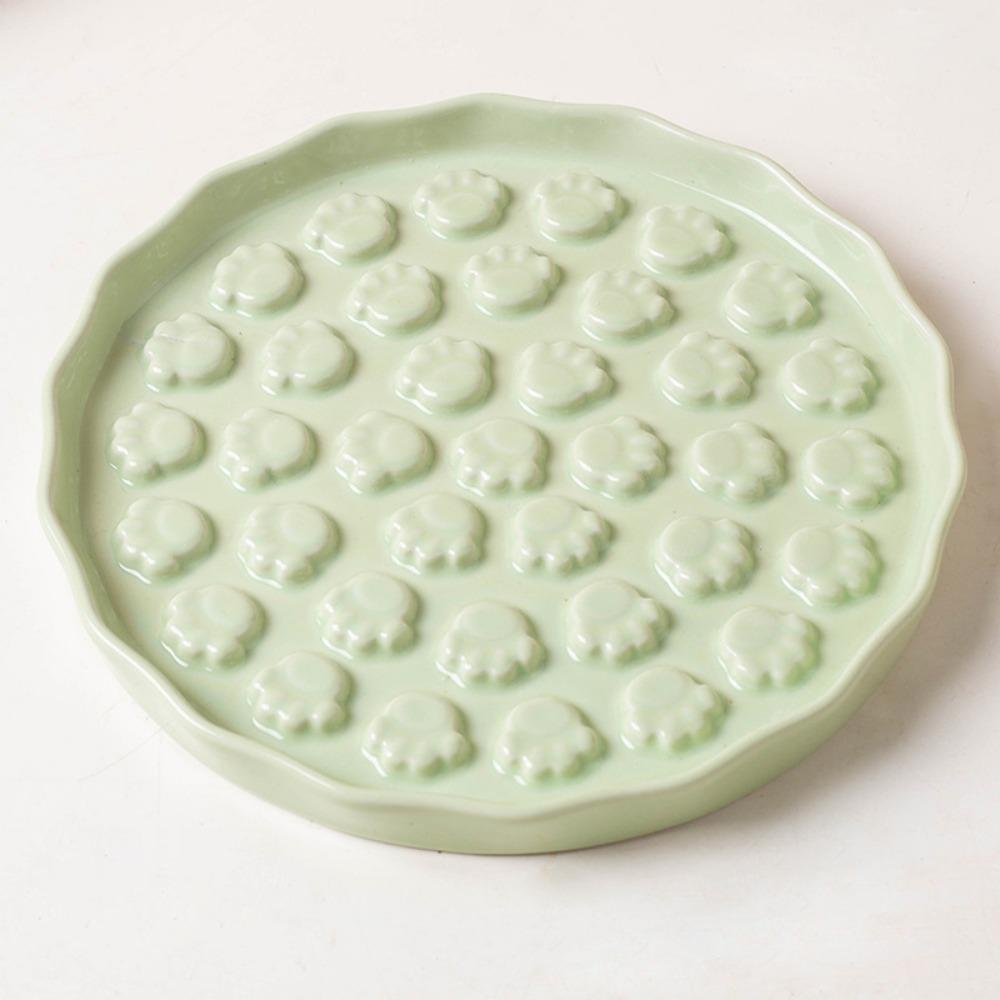 

New Ceramic Slow Feed Cat Bowl Paw Design Round Slow Feeder Smooth Anti-Gulping Licking Plate For Cats & Small Dogs зелёный