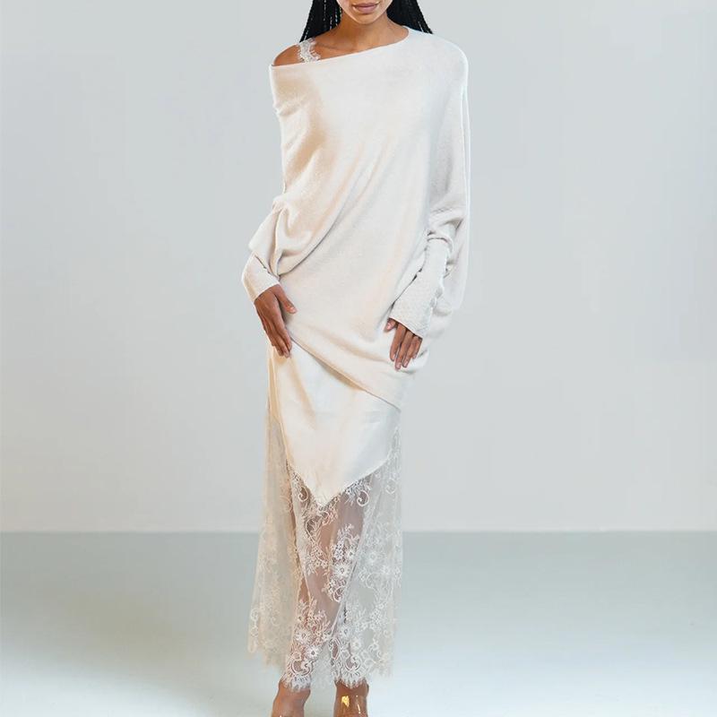 Solid Color Round Neck Ruched Pullover - European & American Style, Long Sleeve, Comfortable Knit