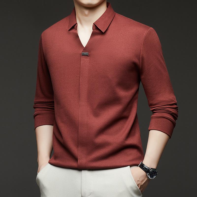 Autumn And Winter Men'S Long-Sleeved Scissor Collar T-Shirt, All Seamless High-Quality German Velvet Thickened Bottomed Top T-Shirt
