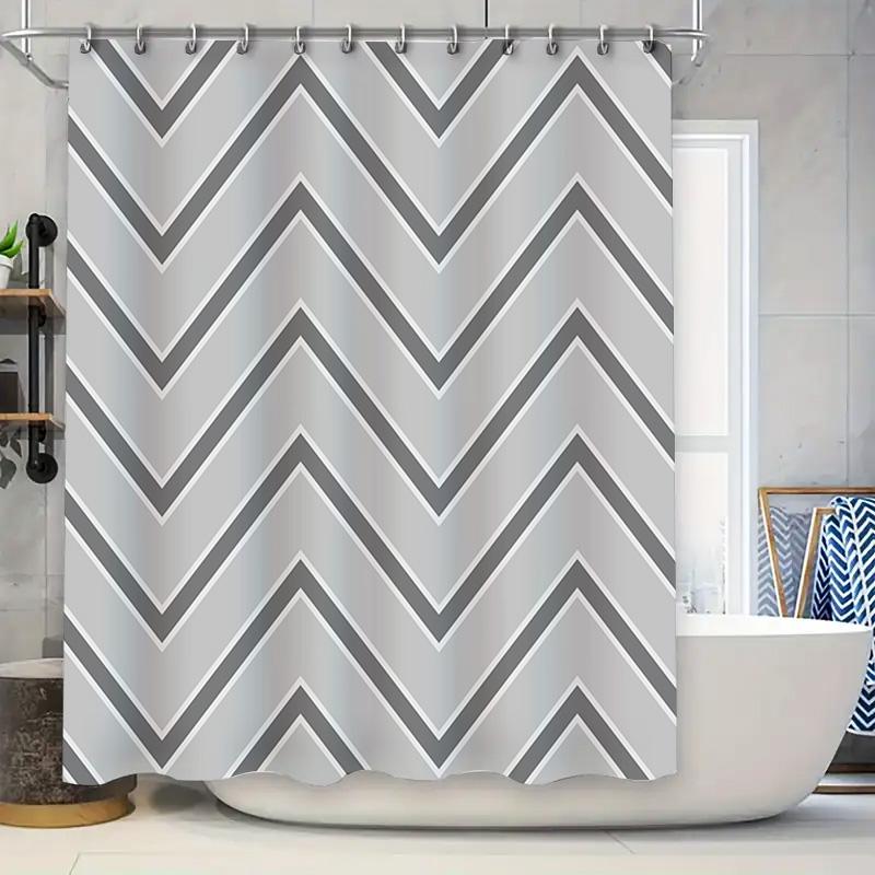 

Modern Chevron Shower Curtain Gray White Bath Decor Waterproof Fabric Shower Cover Bathroom Window Curtains Home Decoration Tone W60H190(CM)-1 Pcs