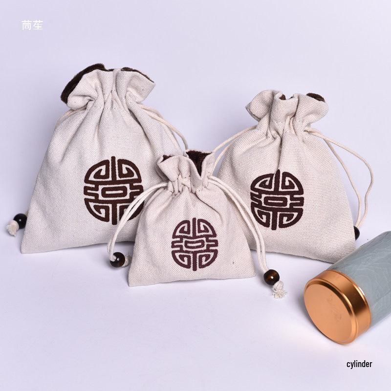 Lucky Drawstring Bracelet & Prayer Bead Bag - Cotton/Linen Cloth