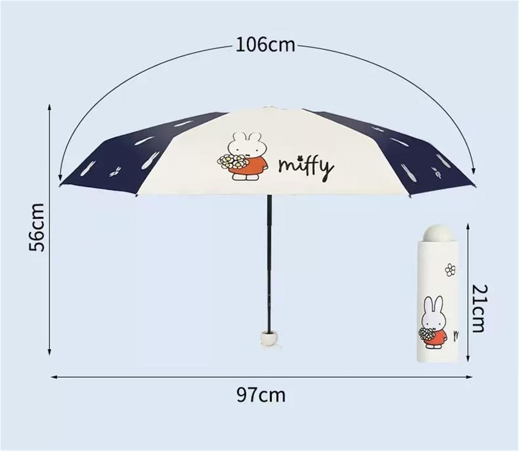 Miffy Rabbit Folding UV Six Light Super UV Suitable for Rain or Perfect for the Rainy Popular Umbrella, Protection, UPF50+, One-Touch Operation, Ribs,