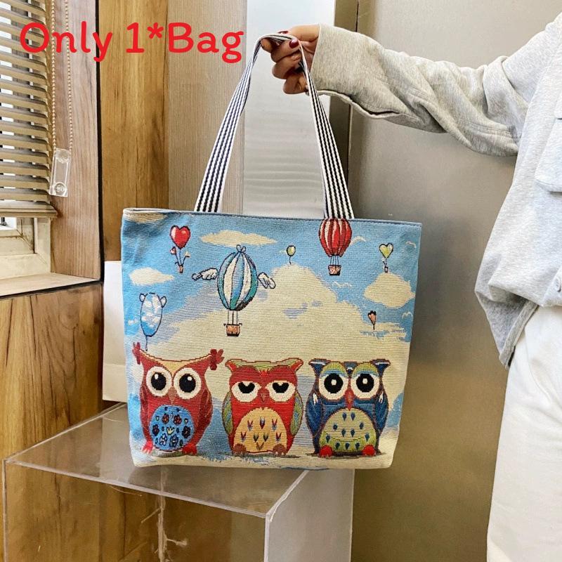 Elephant Hello Kitty Butterfly Embroidered Canvas Tote Bag With Seamed Stitching For Daily Use
