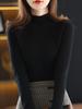 Women's Black Wool Semi-High Neck Base Layer Sweater - Soft, Comfortable, Slimming Fit for Autumn/Winter.