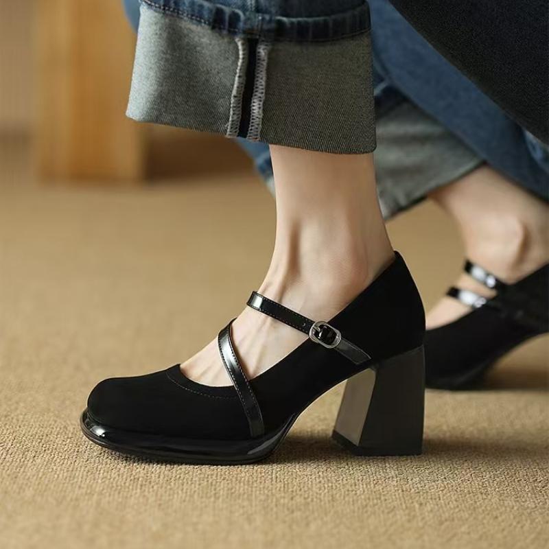 

Shoes for Women 2025 New Square Toe Solid PU Women s High Heels Hot Sale Fashion Dress Buckle Strap High Quality Ladies Pumps 34