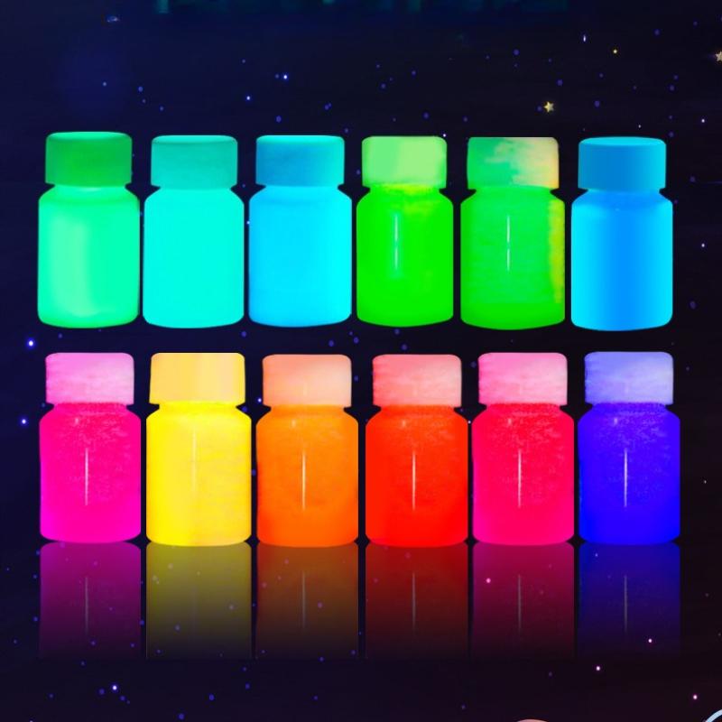 12 Farben 20/30g Hochglanz Wasserbasierte Leuchtfarbe Set für Kinder DIY Handbemalt Selbstleuchtende Kunst Fluoreszierende Farbe