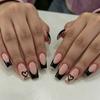 24 Pieces Of Manicure Black Pink Contrasting Color French Love Sweet And Cool Babes Medium And Long Square Wearing Armor