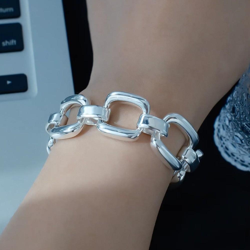 Geometric Hollow Bracelet Chunky Chain Hand Jewelry Fashion Chain Bangle  Women Jewelry