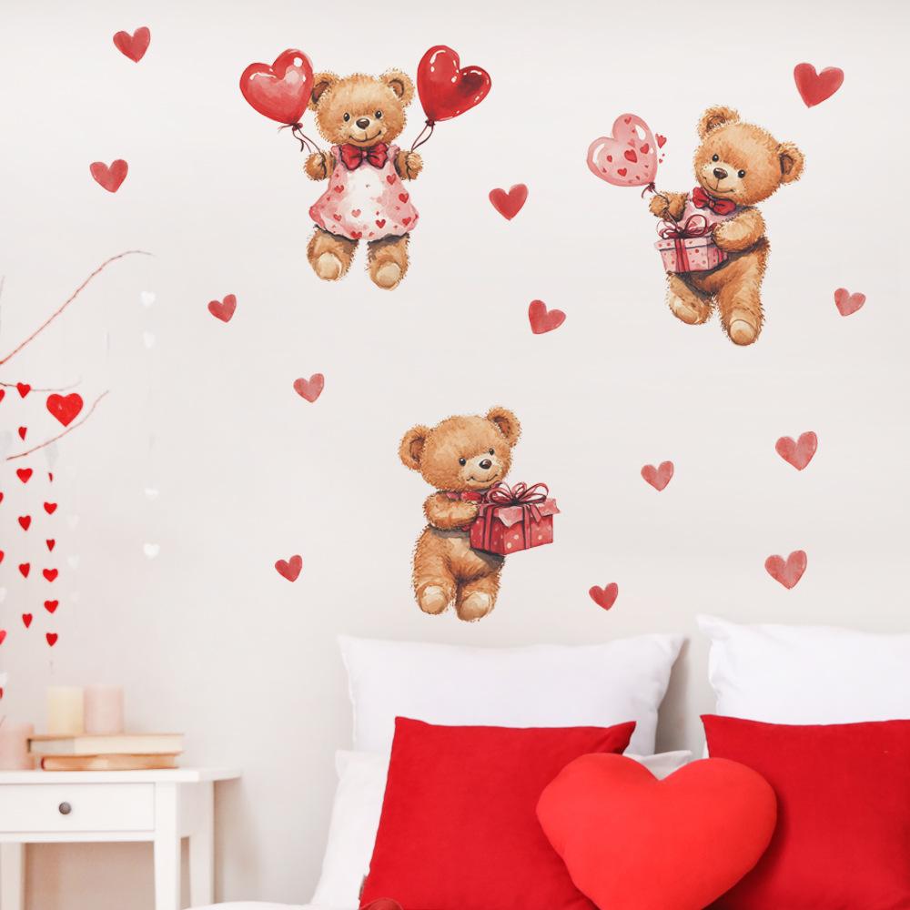Valentine's Day Love Bear Bedroom Living Room Entrance Hall Home Background Beautification Wall Stickers