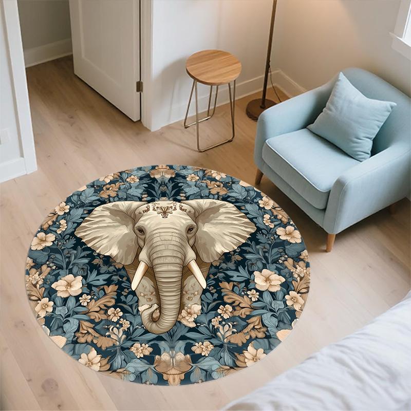 Vintage Elephant,Round Area Rug,Carpet Rug for Living Room Bedroom Sofa Playroom Decor,Non-slip Floor Mat