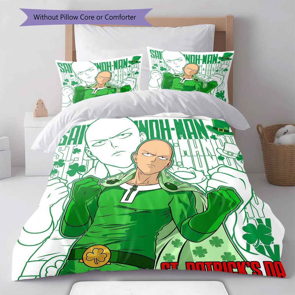 One-Punch Pattern Bedding Quilt Set Quilt Cover Pillowcase Home Decoration Birthday Gift (1 * Duvet Cover + 2 * Pillowcase, Without Core)