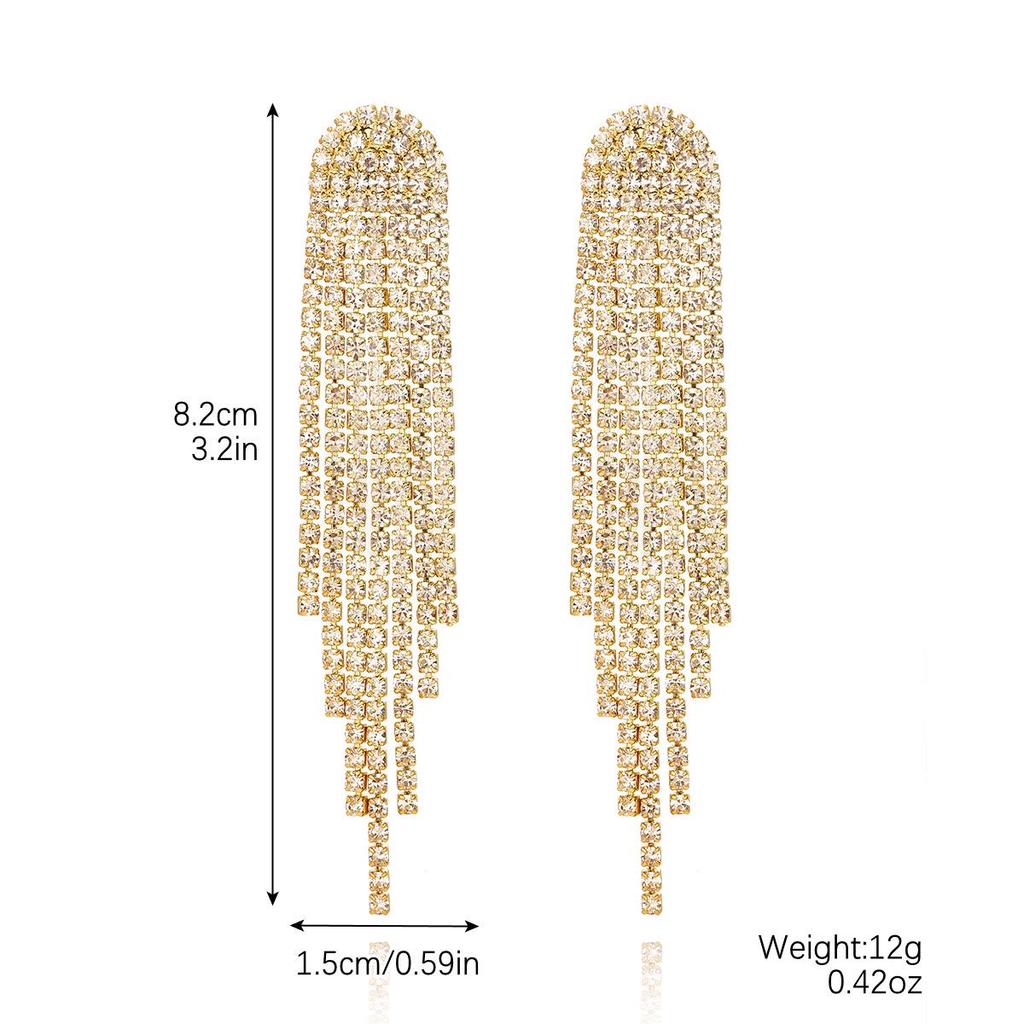 Orecchini di Lusso Europei e Americani con Nappe: Design Invernale Lungo con Zirconi e Strass