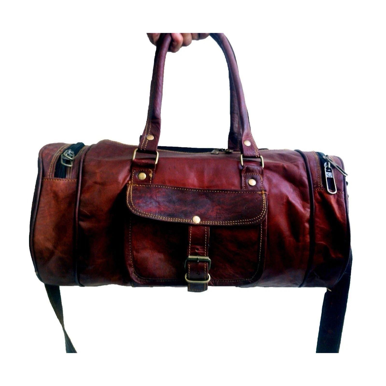 

Сумка Кожаная Дорожная Даффл Мужская Багаж Спортзал Винтаж Натуральная Выходные Новая 20 x 10 x 11 in