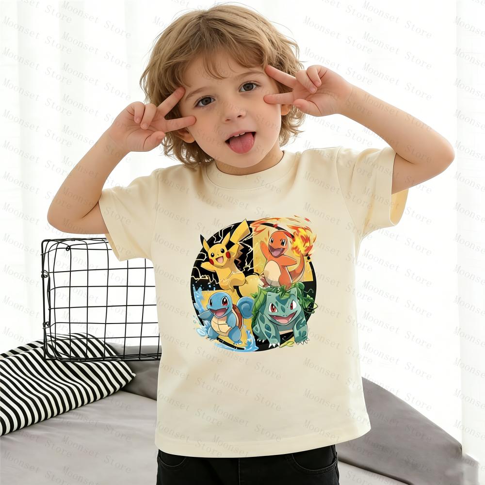 2026 Kinder Pokemon T-Shirt Pikachu Glumanda Herrenhemden Damen-T-Shirts T-Shirt Jungen Mädchen Sommer Kurzarm Erwachsene Freizeit-Oberteile