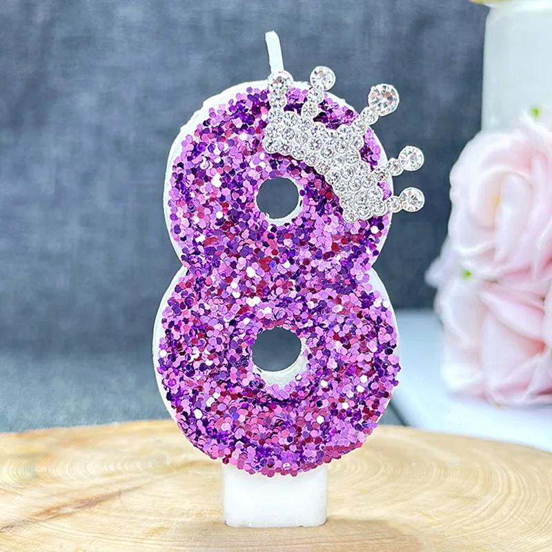 Purple Crown Birthday Candles Number 0 To 9 Princess Cake Decoration Candles Anniversary Party Decorations 0123456789