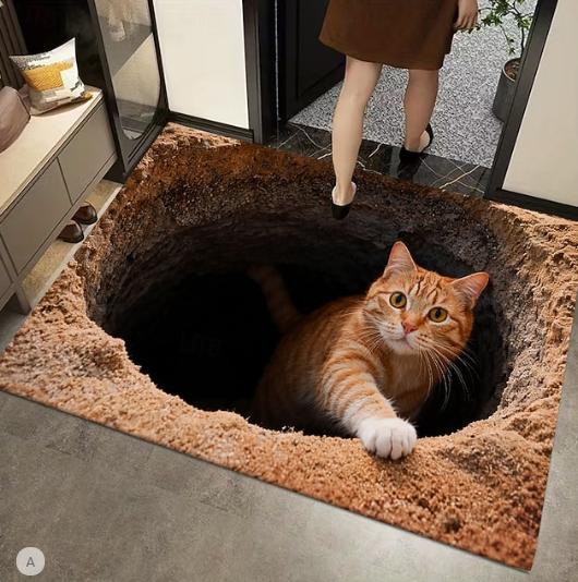 

3D Optical Illusion Doormat Visual Trap Floor Mat Non Slip Water Absorbing for Bathroom Shower Entryway Indoor Outdoor Earth 40cm x 60cm