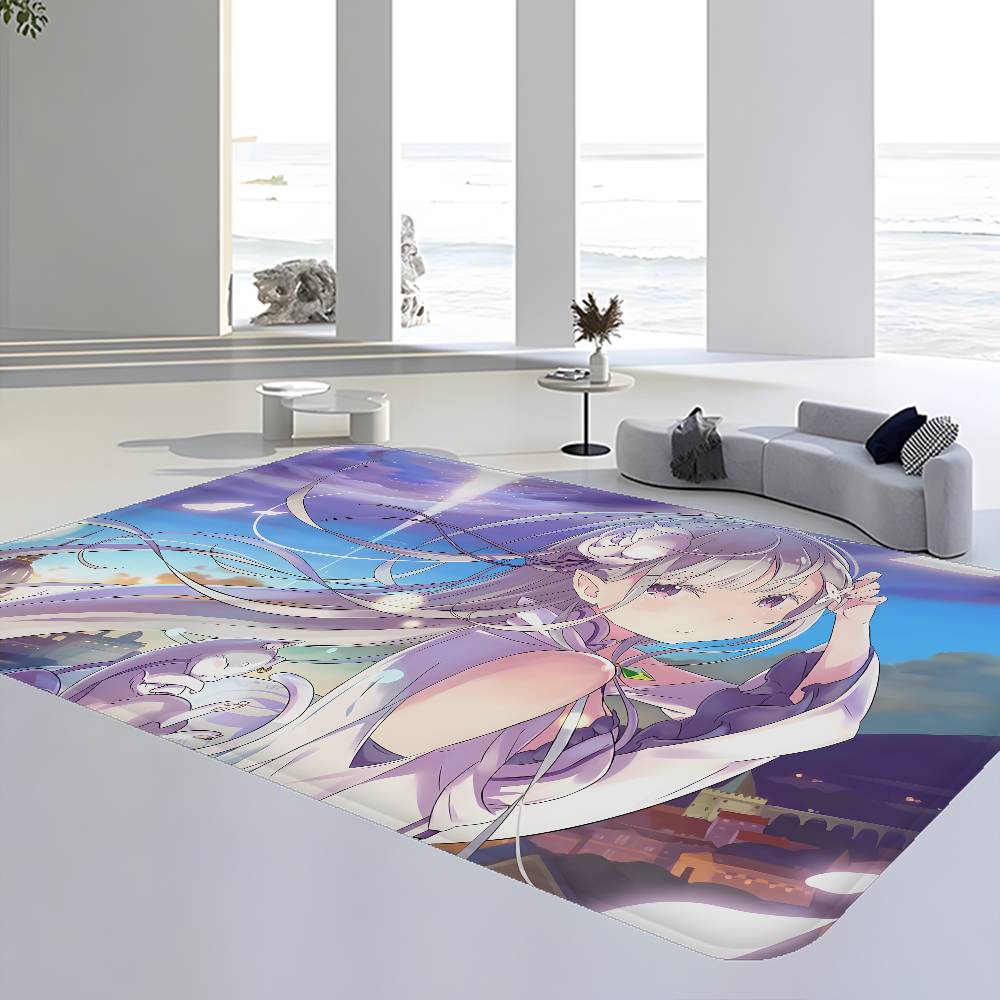 Emilia ReZero Anime Girl Floor Mat INS Style Soft Bedroom Floor House Laundry Room Mat Anti-skid Household Carpets