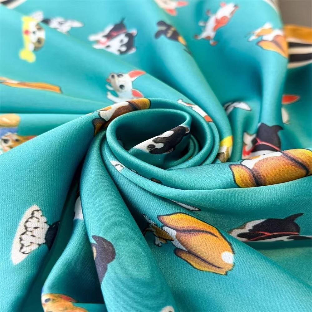 Cartoon Dog Print Women Square Scarf 70x70cm Silk Scarf Cute Shawl  Fashion Accessory