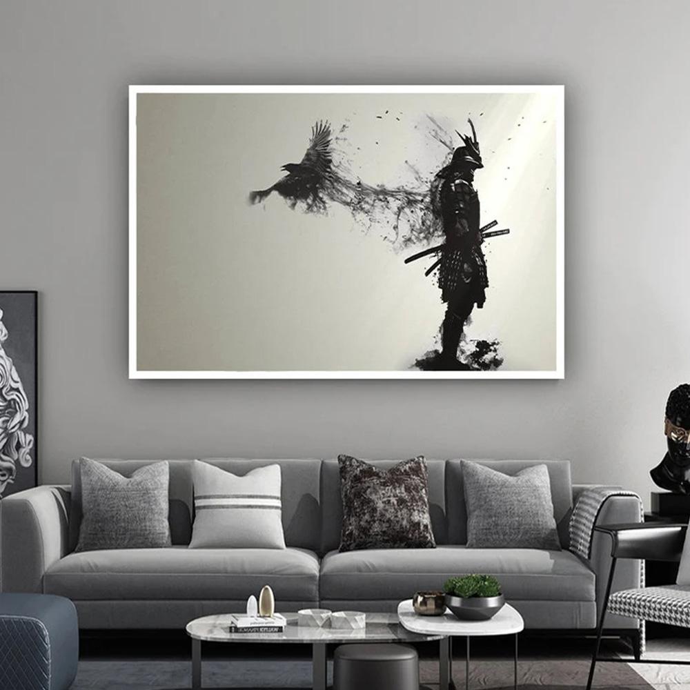Samurai Man, Simple Wall Art Print, Posters, Animal Ink, Canvas, Painting, Fresco for Living Room, Bedrooms, Home Photos, Decoration,