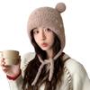 Cute Bear Ear Knitted Plush Hat Autumn and Winter Warm Ear Protection Bag Head Hat Big Head Circumference Casual Windproof Hat Women