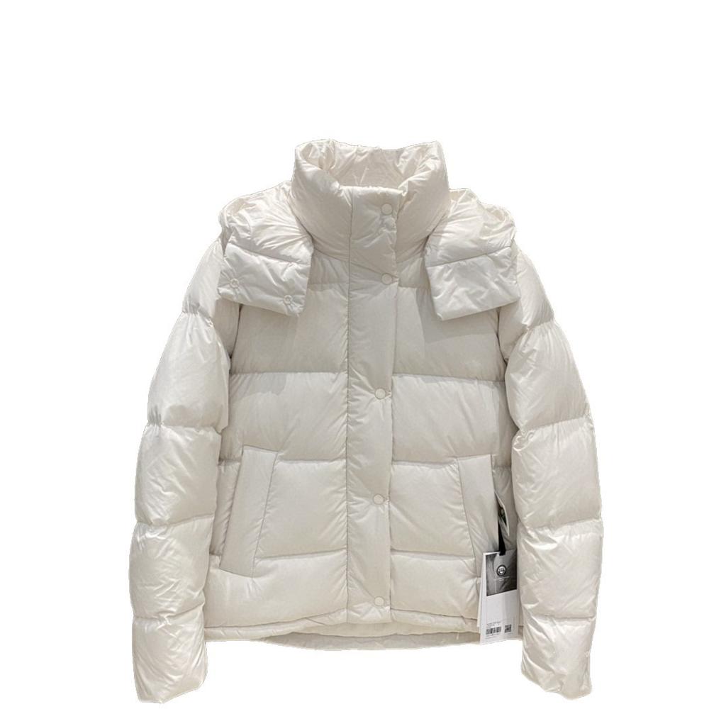Lulu Wunder Puff Five-grid down jacket hooded white goose down puff short women