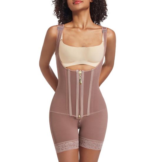 Postpartum Shapewear for Women Tummy Control Body Shaper Lace Leg Openings Non-Slip Silicone Lining Bodysuit Adjustable Waist Shaper