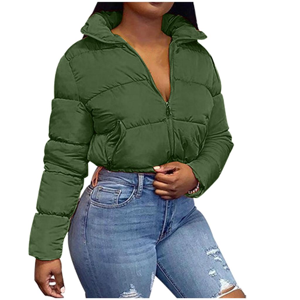 Fashion Women Solid Stand-up Collar Cardigan Down Jacket Outerwear Padded Coat