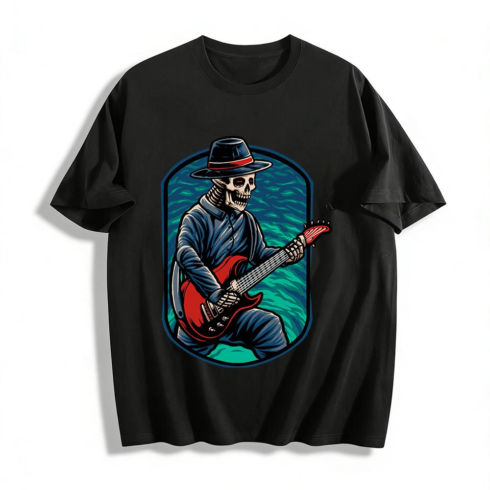 Vintage Skeleton Guitarist Graphic Cool Casual Men s Tee Pure cotton T-shirt XXS