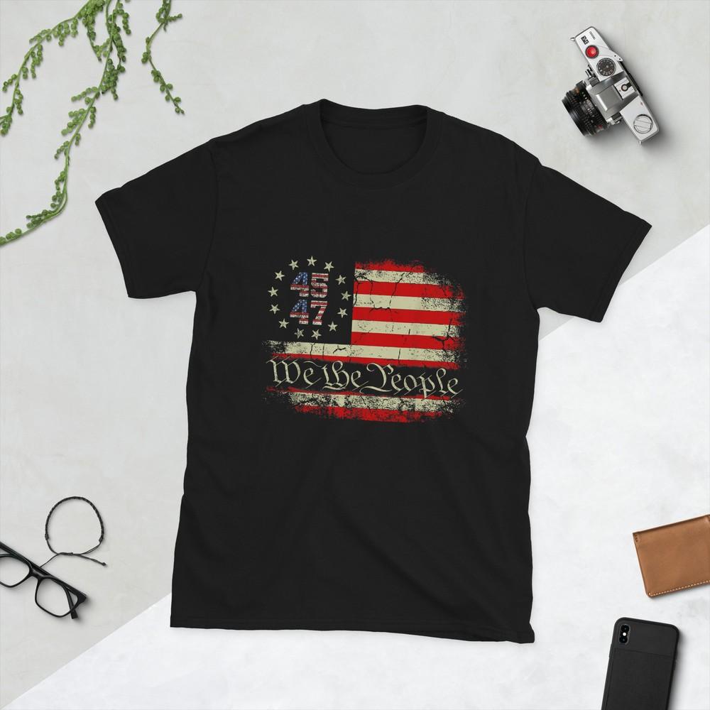 Мы Народ Старая Ретро Флаг 45 47 Сторонник Трампа Футболка S