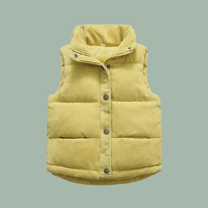 Kids Padded Vest Boys Girls Corduroy Winter Outerwear Thick Cotton Lined Sleeveless Jacket Toddlers 3-8Y