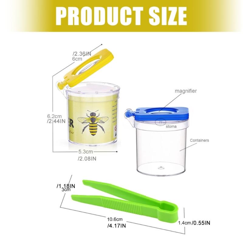 Insect Observation Set for Children, 4 Viewing Holders with View Covers and Tweezers for Family Learning, Classroom Lessons and Outdoor Study