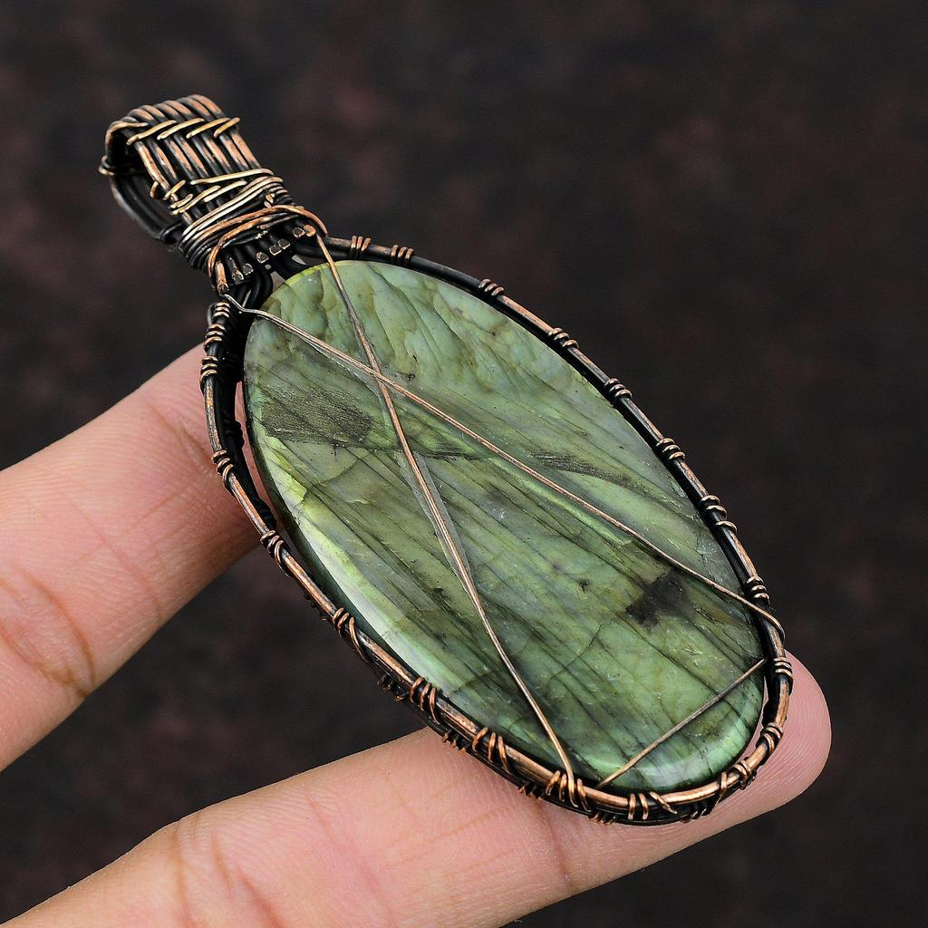 Labradorite Copper Pendant Copper Wire Wrapped Jewelry Rainbow Moonstone Pendant Handmade Boho Pendant Gemstone Copper Jewelry Gift For Her
