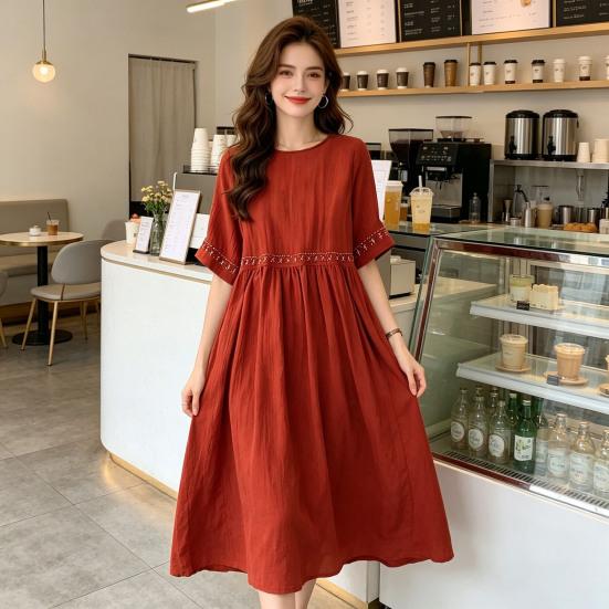 Vestido de Verano para Mujer Talla Grande Boho Manga Corta Cuello Redondo Suelto Largo Casual Fluido Playa Vestido Línea A