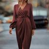 Bubble Sleeve Dress New Arrival Elegance Collar Pleated Split Puff Sleeves Irregular Long Sleeve Dress