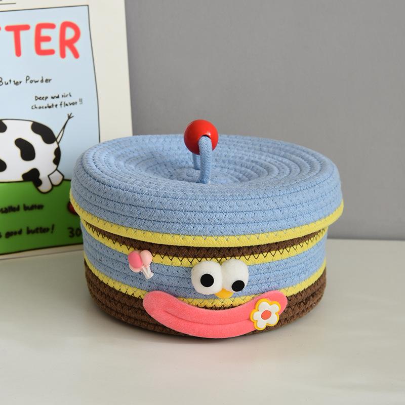 Cartoon Smile Cotton Rope Woven Storage Basket with Lids Desktop Organizers for Sundries Snack Needles Kids Toys Container