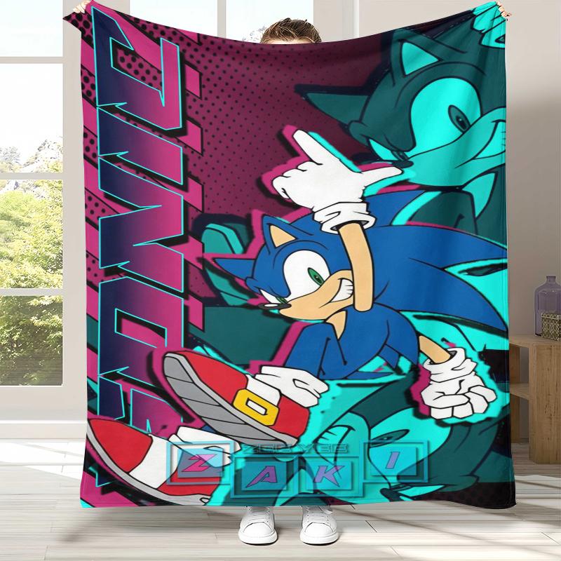 Retro S-Sonic Cartoon Game Flannel Blanket,Ultra Soft Warm Plush Throw for Home Bedroom Bed Sofa Cover Camping Picnic gift