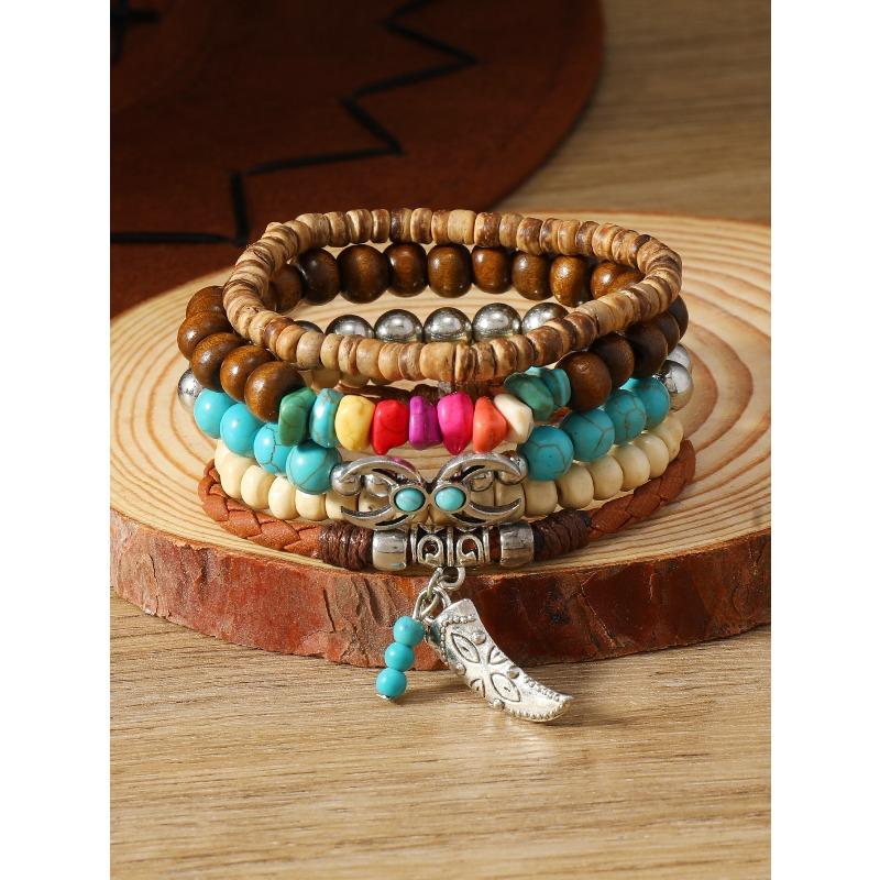 European, American Peace Tree Multi-piece Wooden Bead Beaded Bracelet Retro Simple Men's Personality Stacked Bracelet