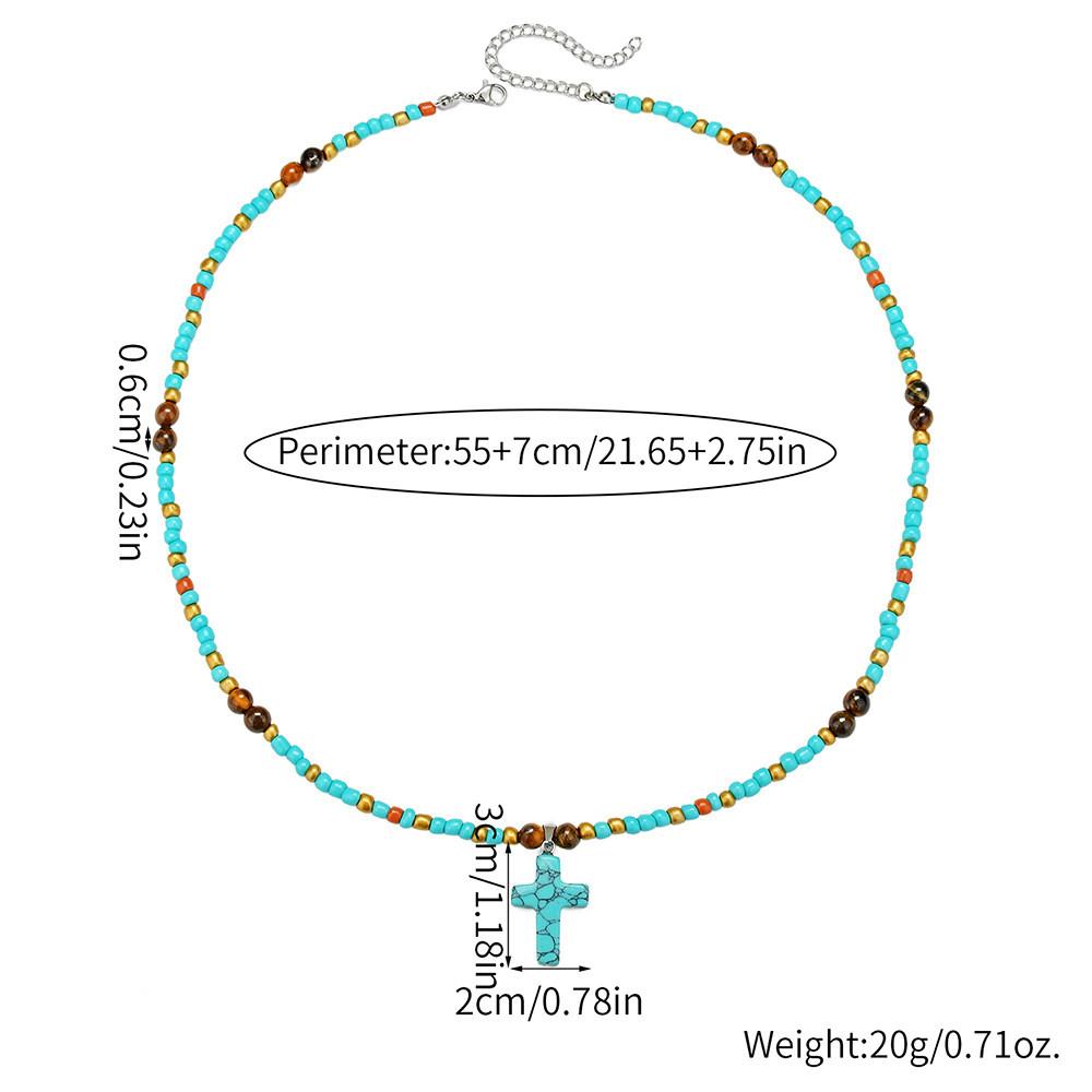 

Handmade Turquoise Beaded Necklace With Geometric Pendant For Unisex Fashion Accessory