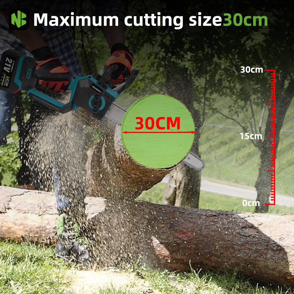 Newbeny Motosega elettrica senza spazzole da 12 pollici con display a LED, sega da giardino per il taglio del legno senza fili, per batteria Makita da 18 V