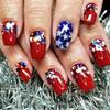 24Pcs 4th of July Themed False Nail with French Tips Acrylic Press On Nail Manicure Art for Independence Day Festivities