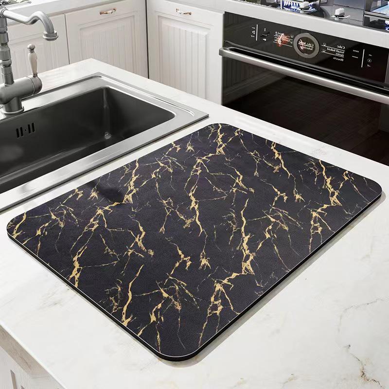 Marble Draining Mat: Diatomaceous Earth, Non-slip, Water Absorbent Kitchen & Dining Surface Mat