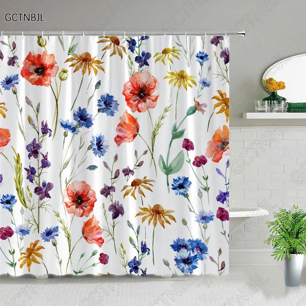 Tropische Palmblätter Duschvorhang Set Grüne Pflanzenblätter Blatt Kürbisrot Truck Halloween Weihnachtsdeko Badezimmervorhänge