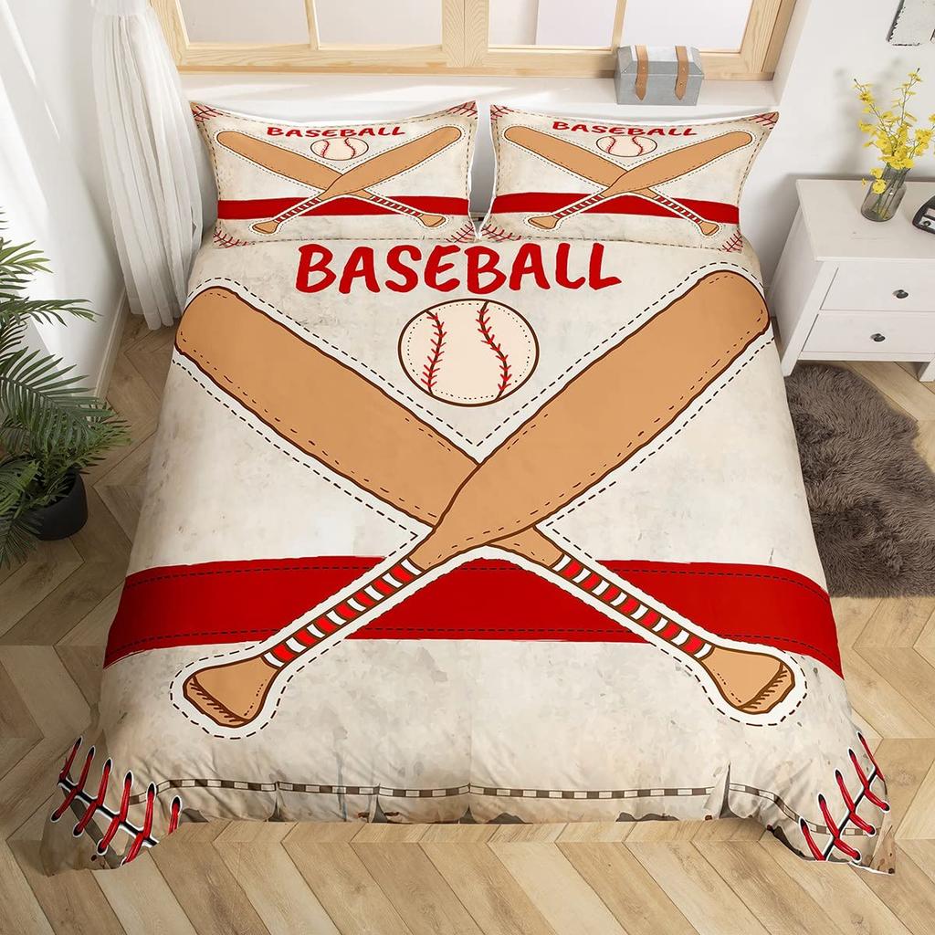 Baseball Game King Queen Duvet Cover Ball Sports Theme Bedding Set Athlete Competitive Quilt Cover Polyester Comforter Cover
