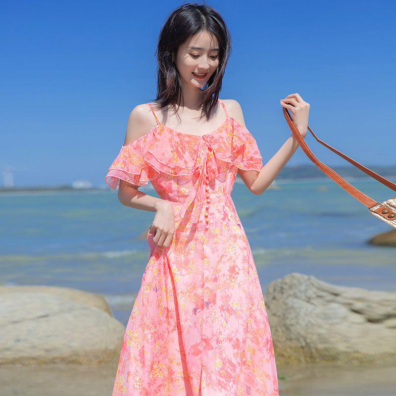 Gentle Chic Floral Chiffon Fairy Camisole Dress - Sweet Summer Style Long Skirt S 85-100