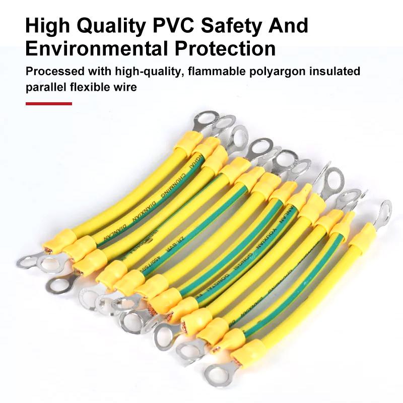 ZR Ground Wire Yellow And Green 2.5/4/6mm² Copper Tinned Bare High Flexibility Earth Electric Flat Lead Wires 10PCS 100-300mm